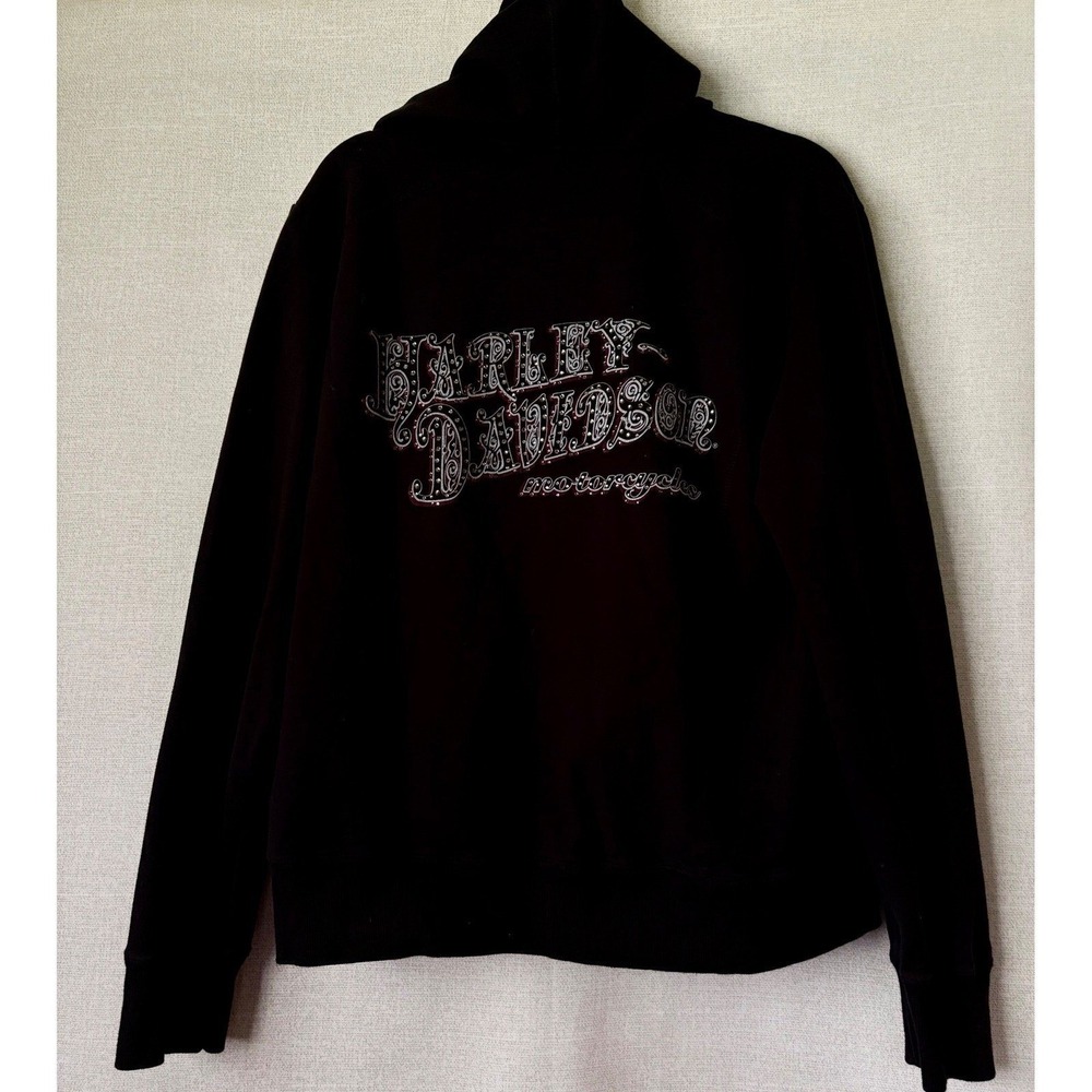 Harley Davidson Womens XL Black Rhinestone Quarter Zip Hoodie 96616-09VW Moto - Picture 3 of 10